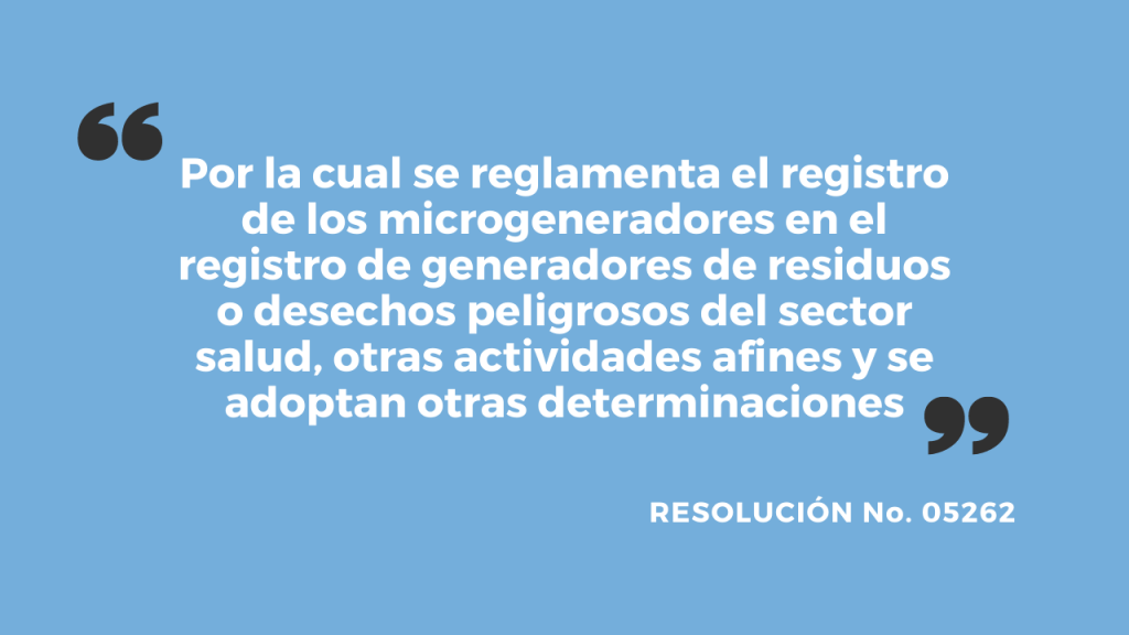 Resolución 05262 Registro de microgeneradores de residuos o desechos  peligrosos del sector salud
